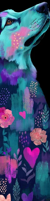 Free printable dog bookmark featuring flowers on chest blue dog bookmark